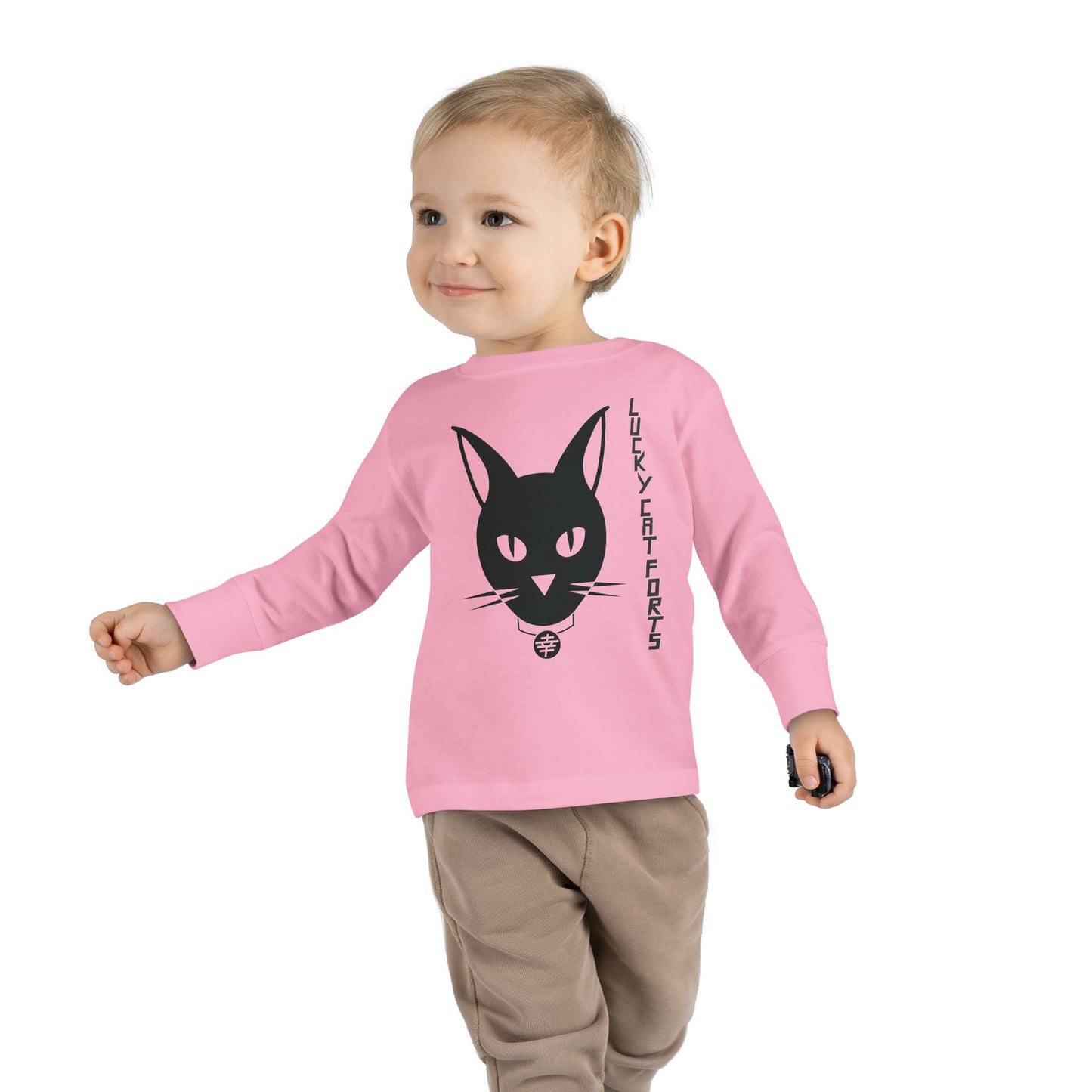 Lucky Cat Toddler Long Sleeve Tee, Fun Cat Shirt for Kids, Cute Gift for Toddlers, Halloween, Birthday, Everyday Wear
