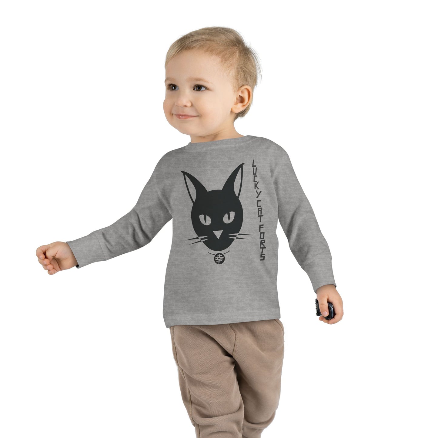 Lucky Cat Toddler Long Sleeve Tee, Fun Cat Shirt for Kids, Cute Gift for Toddlers, Halloween, Birthday, Everyday Wear