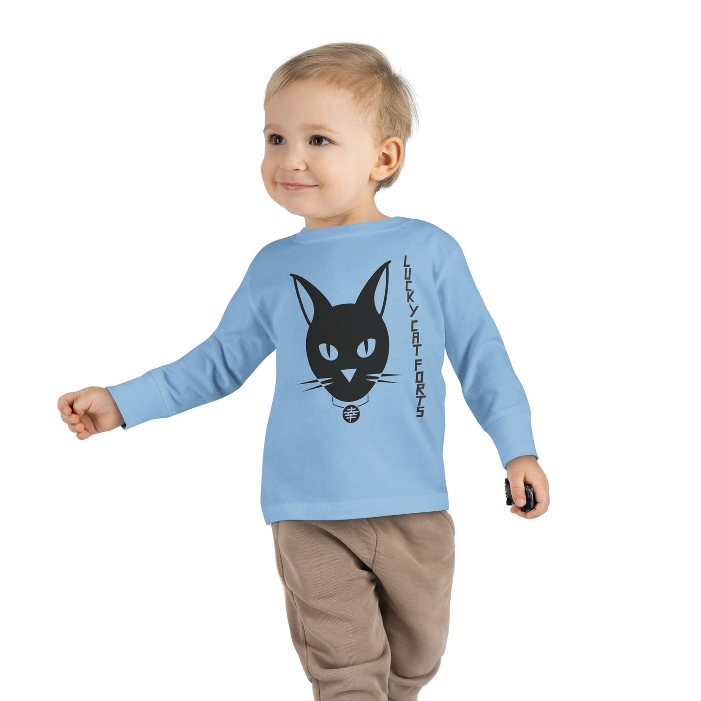 Lucky Cat Toddler Long Sleeve Tee, Fun Cat Shirt for Kids, Cute Gift for Toddlers, Halloween, Birthday, Everyday Wear