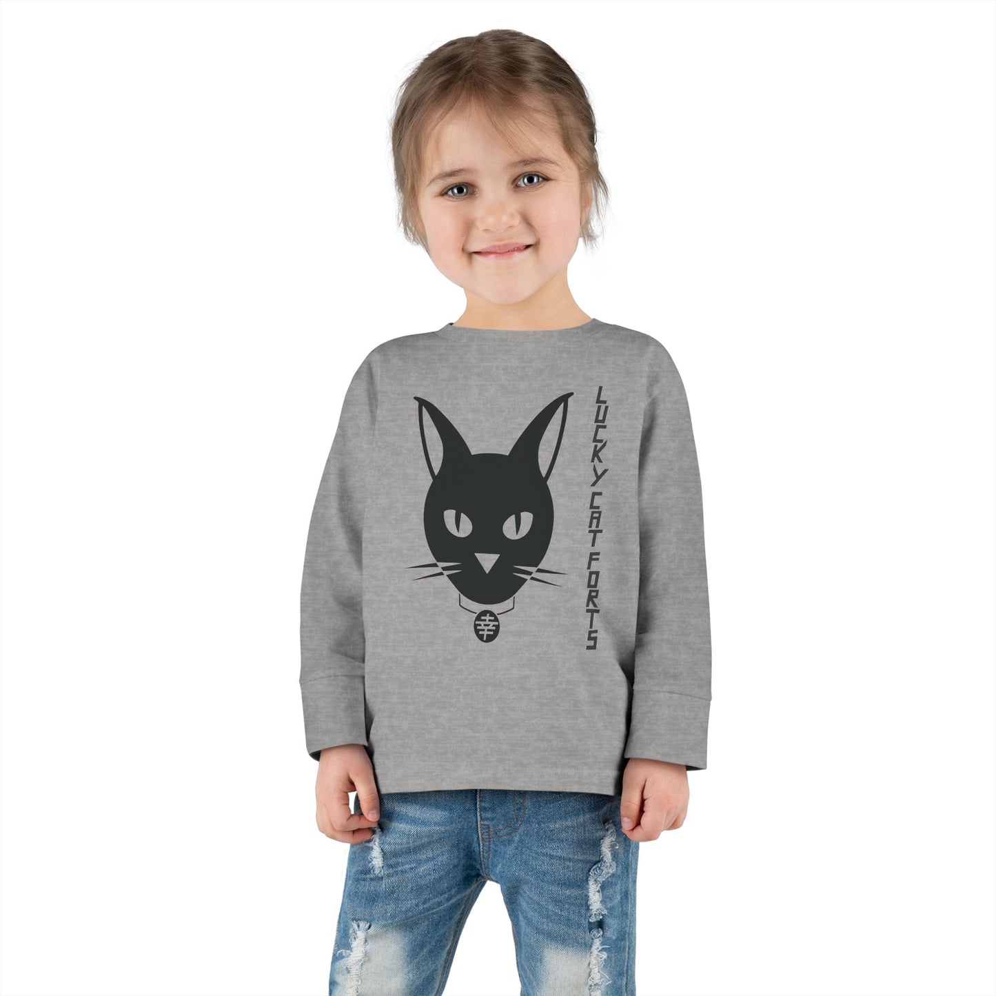Lucky Cat Toddler Long Sleeve Tee, Fun Cat Shirt for Kids, Cute Gift for Toddlers, Halloween, Birthday, Everyday Wear
