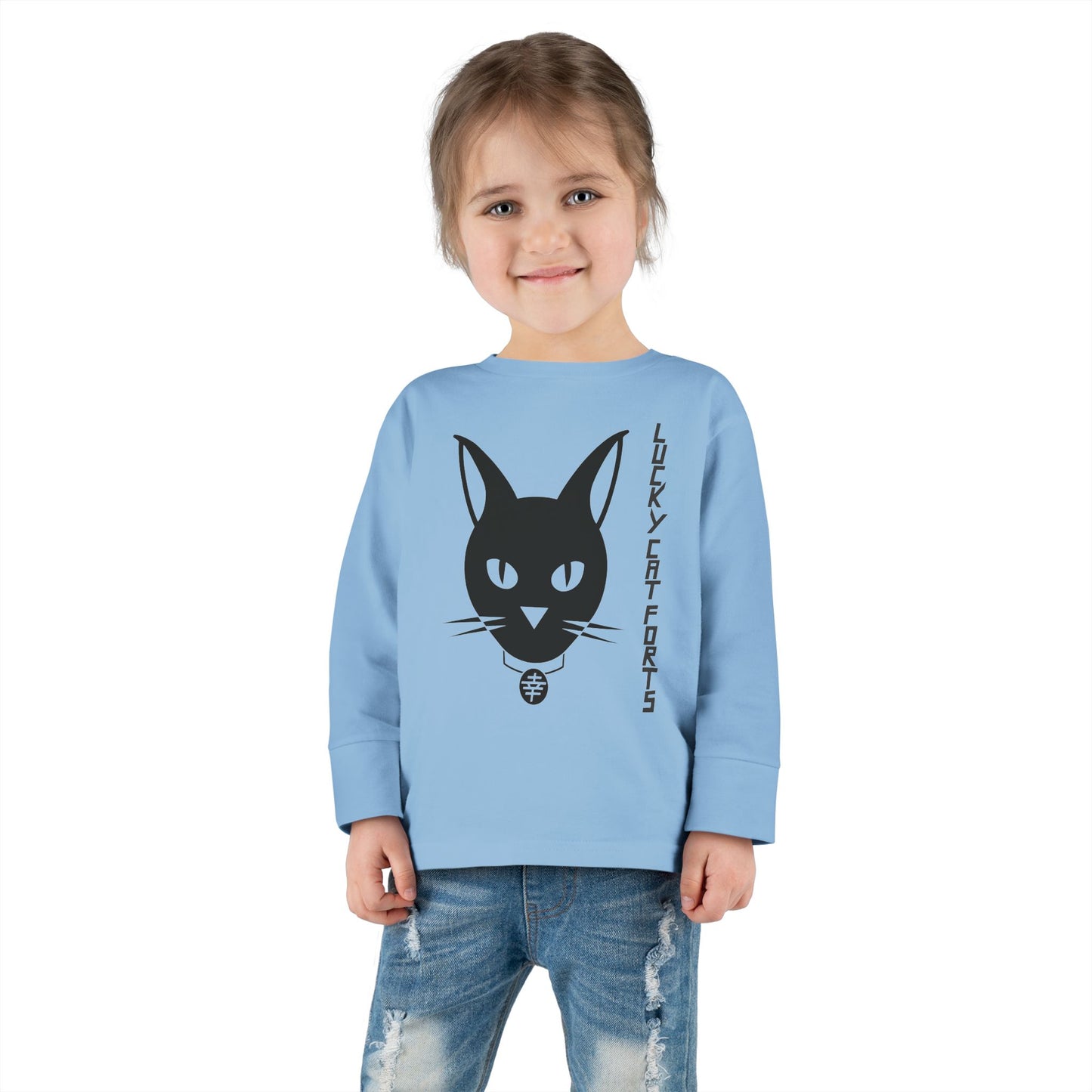 Lucky Cat Toddler Long Sleeve Tee, Fun Cat Shirt for Kids, Cute Gift for Toddlers, Halloween, Birthday, Everyday Wear